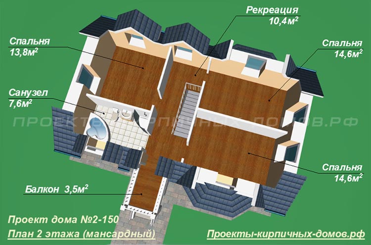 План 2 этажа дома с балконом